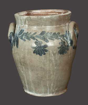 3 Gal. Baluster-Form Stoneware Crock with Floral Decoration, Remmey, Philadelphia, circa 1840