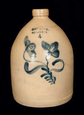 4 Gal. M. WOODRUFF / CORTLAND Stoneware Jug with Floral Decoration