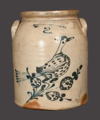 2 Gal. W. ROBERTS / BINGHAMPTON, NY Stoneware Crock with Bird Decoration