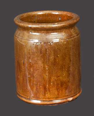 Quart-Sized JOHN BELL Redware Jar with Olive-Brown Glaze