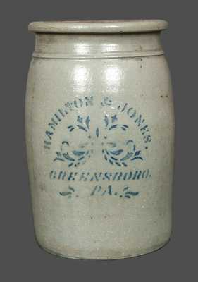 1 Gal. Stoneware Crock Signed HAMILTON & JONES / GREENSBORO, PA