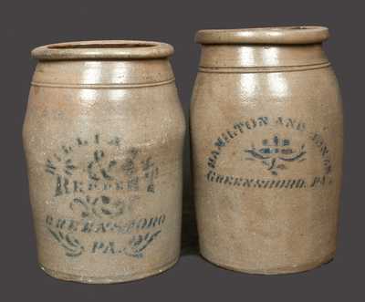 Lot of Two: WILLIAMS & REPPERT / GREENSBORO, PA Stoneware Crock with HAMILTON & JONES / GREENSBORO, PA Crock