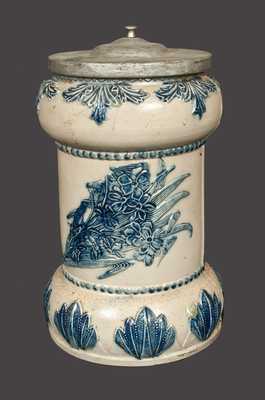 TOLEDO, OH Stoneware Water Cooler with Molded Decoration and Unusual Metal Lid