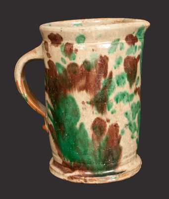 Multi-Glazed Redware Tankard Pitcher, Strasburg, VA origin, late 19th century