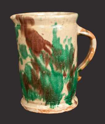 Multi-Glazed Redware Tankard Pitcher, Strasburg, VA origin, late 19th century