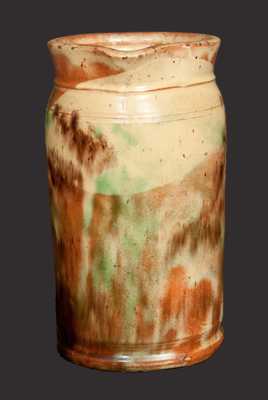 Multi-Glazed Redware Tankard Pitcher, Strasburg, VA origin, late 19th century