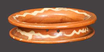 Unusual Redware Water Cooler Ring with Yellow Slip Decoration