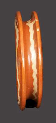 Unusual Redware Water Cooler Ring with Yellow Slip Decoration