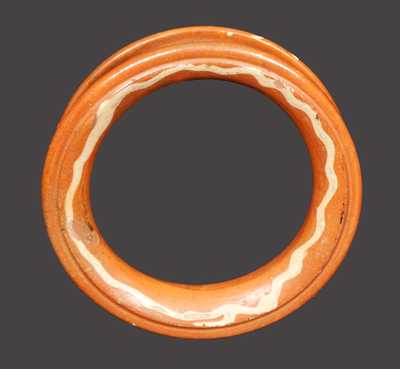 Unusual Redware Water Cooler Ring with Yellow Slip Decoration
