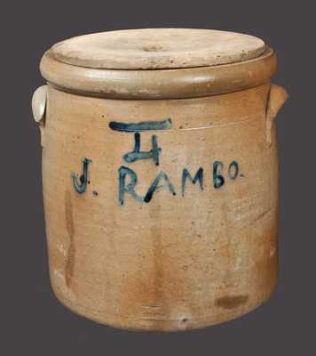 Rare 4 Gal. Muskingum County, OH, Stoneware Jar Inscribed "J. Rambo," probably Joseph Rambo (1823-81)