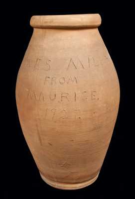 Redware Porch Vase, Inscribed on Front 