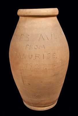 Redware Porch Vase, Inscribed on Front