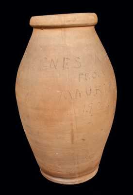 Redware Porch Vase, Inscribed on Front 
