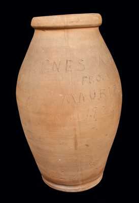 Redware Porch Vase, Inscribed on Front