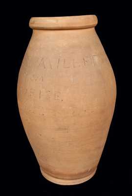 Redware Porch Vase, Inscribed on Front