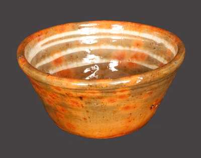 Unusual Small-Sized Redware Bowl with Yellow-Slip Lines on Interior