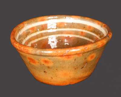 Unusual Small-Sized Redware Bowl with Yellow-Slip Lines on Interior