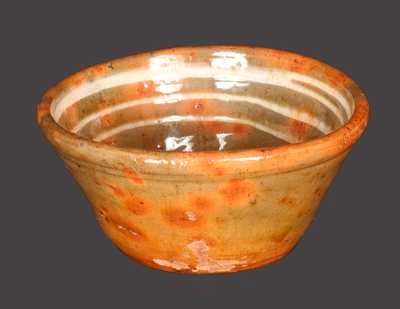 Unusual Small-Sized Redware Bowl with Yellow-Slip Lines on Interior