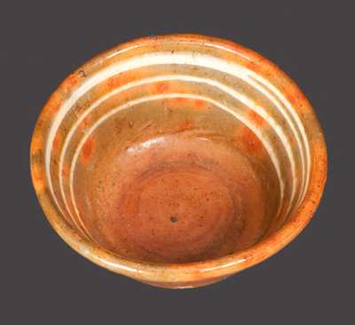 Unusual Small-Sized Redware Bowl with Yellow-Slip Lines on Interior