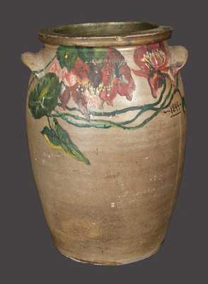 3 Gal. Ohio Stoneware Jar with Later Cold-Painted Jar Impressed B. C. MILLER