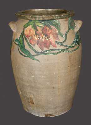 3 Gal. Ohio Stoneware Jar with Later Cold-Painted Jar Impressed B. C. MILLER