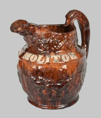 Rare Rockinghamware Hound-Handled Pitcher w/ Applied Name JOHN DE MOLITOR at Shoulder