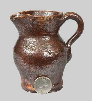 Unusual Miniature Redware Pitcher Incised at Shoulder "Ida Basham"