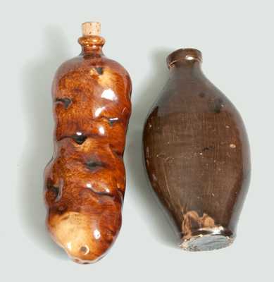 Lot of Two: Manganese-Glazed Stoneware Flask and Rockinghamware Potato Flask