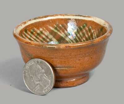 Miniature Redware Bowl with Yellow and Green Slip-Decorated Line Interior