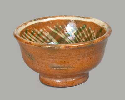 Miniature Redware Bowl with Yellow and Green Slip-Decorated Line Interior