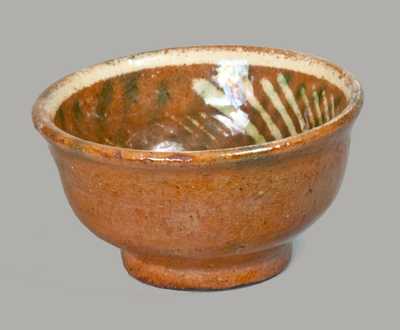 Miniature Redware Bowl with Yellow and Green Slip-Decorated Line Interior