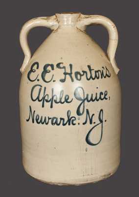 Rare E. E. Horton s Apple Juice / Newark, NJ Stoneware Script Advertising Cooler