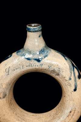 Exceedingly Rare and Important New York Stoneware Ring Jug w/ Incised Birds, Inscribed 