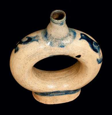 Exceedingly Rare and Important New York Stoneware Ring Jug w/ Incised Birds, Inscribed 
