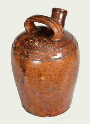 Very Rare Redware Harvest Jug Inscribed Anthony W. Bacher / 1872, Mechanicsville (Thurmont), MD