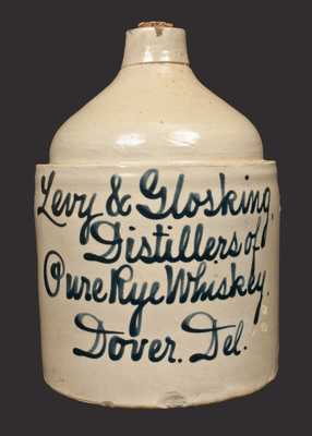 2 Gal. Dover, DE Stoneware Script Advertising Jug