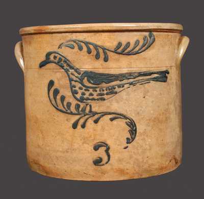 3 Gal. Stoneware Crock with Slip-Trailed Bird Decoration