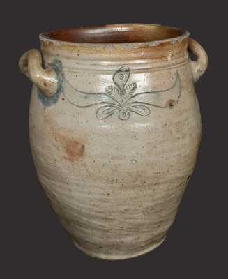 Rare C. CROLIUS, Manhattan Stoneware Crock with Incised and Impressed Decoration