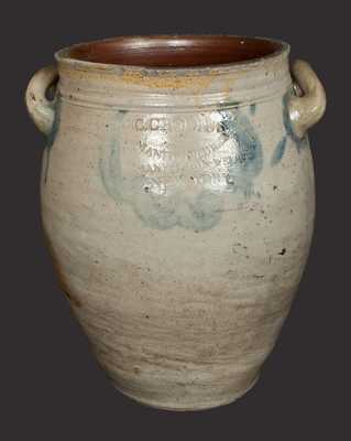 Rare C. CROLIUS, Manhattan Stoneware Crock with Incised and Impressed Decoration