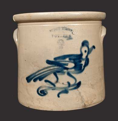 2 Gal. WEST TROY POTTERY Stoneware Crock with Bird Decoration