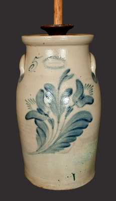 5 Gal. Stoneware Churn with Floral Decoration, J. FISHER / LYONS, NY