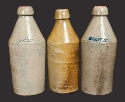 Lot of Three: Stoneware Bottles including Richard Remmey Marked Example and Dated 1874 Examples