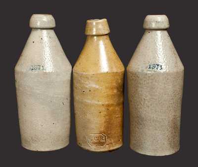 Lot of Three: Stoneware Bottles including Richard Remmey Marked Example and Dated 1874 Examples