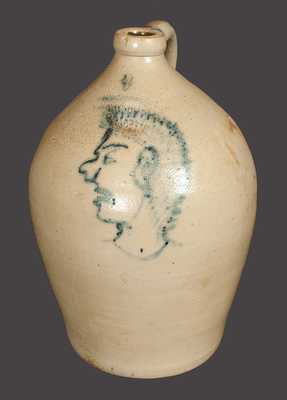 Extremely Rare 4 Gal. F. H. COWDEN / HARRISBURG, PA Stoneware Jug with Indian Head