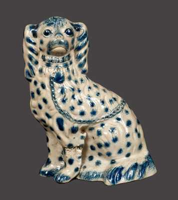 Exceptional New York State Cobalt-Decorated Stoneware Spaniel Bank