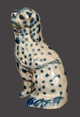 Exceptional New York State Cobalt-Decorated Stoneware Spaniel Bank