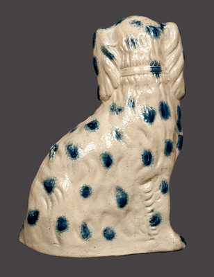 Exceptional New York State Cobalt-Decorated Stoneware Spaniel Bank