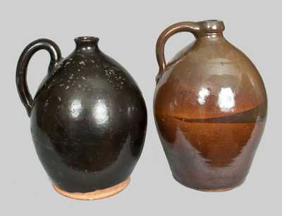 Lot of Two: Manganese-Hlazed Redware Jug and Albany Slip-Coated Stoneware Jug