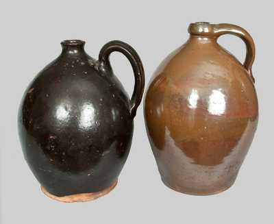Lot of Two: Manganese-Hlazed Redware Jug and Albany Slip-Coated Stoneware Jug