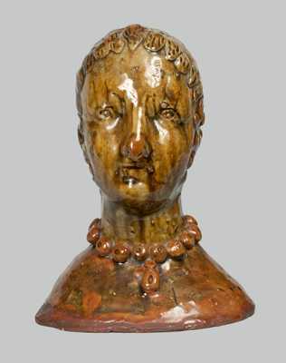 Unusual Glazed Redware Woman's Bust